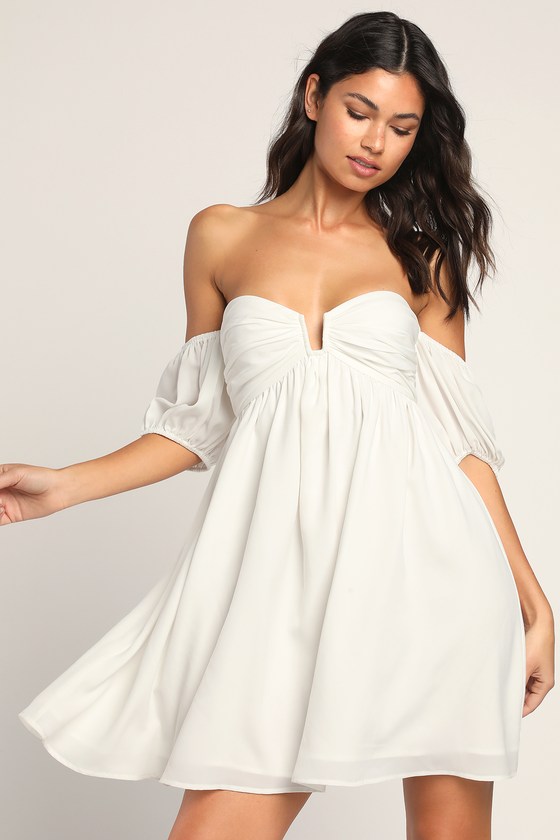white off the shoulder mini dress